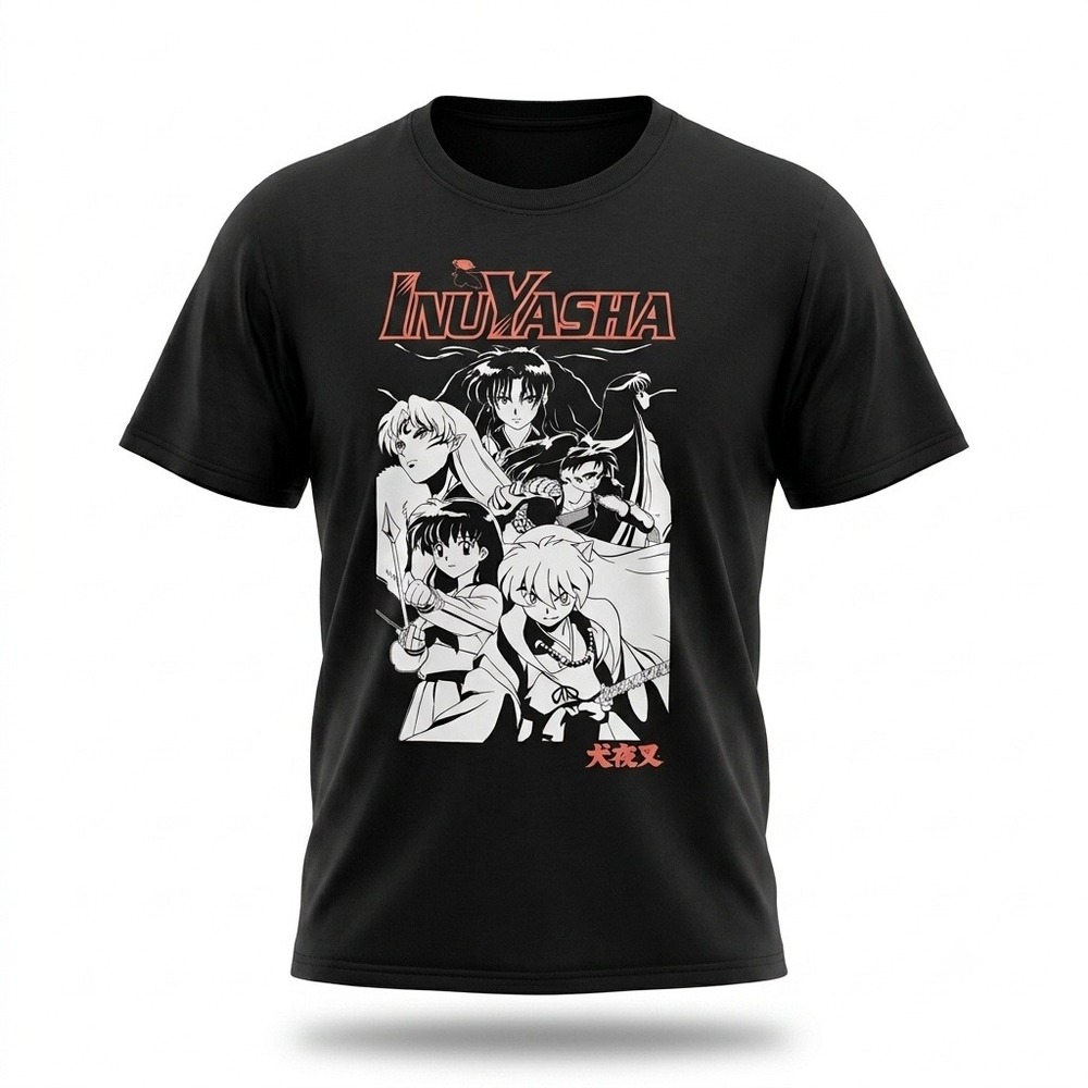 InuYasha Anime Manga Graphic T-Shirt Fits Mens XL Boxy 23x27 Black Cast Tee